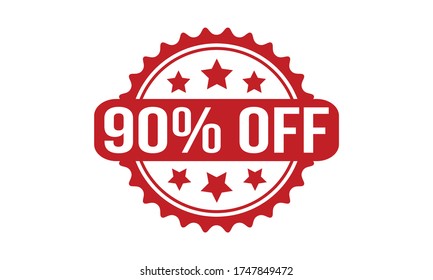 90% Off Rubber Stamp. Red 90% Off Rubber Grunge Stamp Seal Vector Illustration - Vector