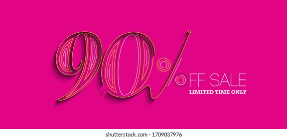 90% OFF Sale Discount Banner. Discount offer price tag.  Vector Modern Sticker Illustration.