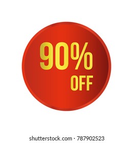 90% OFF Sale Discount Banner. Discount offer price tag. Special offer sale red label. Vector Modern Sticker Illustration. Isolated Background.shop icon discount
