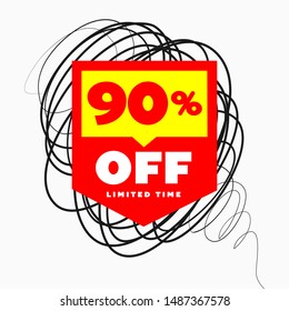 90% OFF SALE Discount Price Tag Illustration. Special Offer Discount up to 90% OFF Badge. Vector Price Tag. Final Clearance Tag. Promo Campaign.