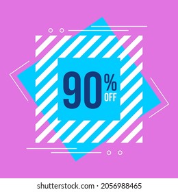 90% off sale. Discount price. Announcement of special offer with discount. Conceptual banner in lilac, light blue, dark blue and white for promotions and offers with a 90 percent discount..eps