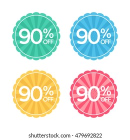 90% off. Sale and discount price badge sticker. Concept Shopping.