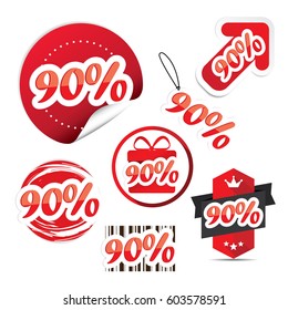 90% off. Sale and discount price badge sticker set -vector