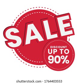 Up to 90% off sale promotion flat badge icon for apps or website
