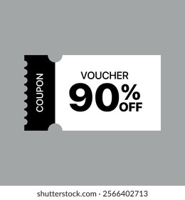 90% off Sale Voucher Coupon. Ten percent promotion illustration. Tag label, sale banner with discount coupon. Pink Vector gift voucher.