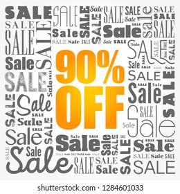 90% OFF Sale word cloud collage, business concept background