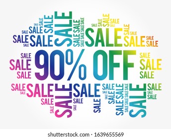 90% OFF Sale word cloud collage, business concept background