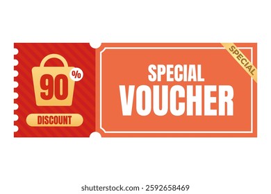 90% Off Shopping Coupon Special Discount Voucher Ticket Design for Promotions