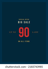 Up to 90 % off special offer big sale vector art illustration with yellow orange and red colour with fantastic font and navy blue background