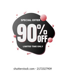 90% off, special offer, limited time only. 3D blue and green bubble design. Super discount online coupon. vector illustration