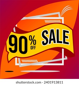 90% Off Special Offer With Orange Background And Balloon Offer With Black Letters Numbers