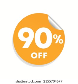 90% off. Sticker for offer, promotion, sales. Vector illustration for pricing in retail advertising campaigns.