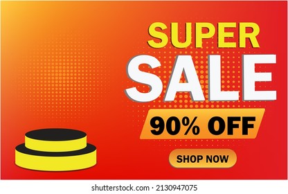 90% off. Super sale banner. Template for product presentation. For special offer announcement. EPS 10