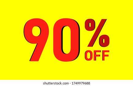 90% OFF text on yellow background