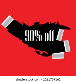 
90% off. 
Torn red paper with black background
