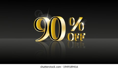 90% off. Trendy 3d design template with black banner for marketing advertising design. Business technology concept. Discount sale vector. Vector illustration.