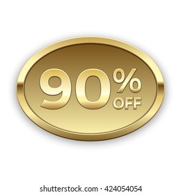 90% off vector badge, gold