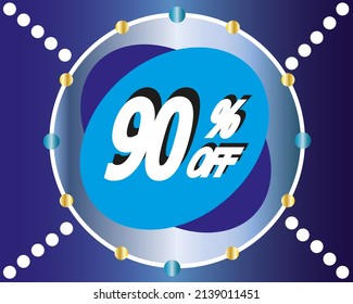 90% de descuento. centurao azul vectorial con bolas de oro para promoción especial en tiendas