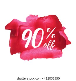 90% OFF vector text, logo, card, poster, word, written on painted red background
