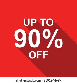 up to 90% off white text on a red background