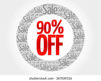 90% OFF words cloud, business concept background