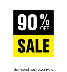 90% de descuento. Banner amarillo y negro con 90 por ciento de descuento para megaventas.
