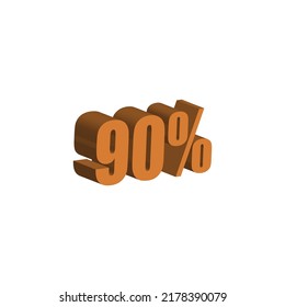 90 percent 3D orange text. 90% 3D text on white background. Ninety percent special offer, discount and percentage tag vector