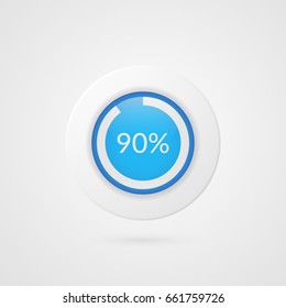 90 percent blue pie chart. Percentage vector infographics. Ninety Circle diagram isolated symbol. Business illustration icon for marketing presentation, project, data report, plan, web design