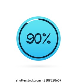 gráfico del 90%. Elemento infográfico de porcentaje de vectores. Icono azul aislado. Firmar para descargar, crecer, progresar, negocios, finanzas, diseño
