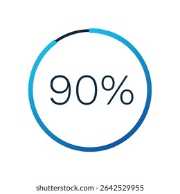 90 percent circle circle chart. Isolated symbol. Vector gradient element. Infographic sign. Illustration, icon for business, finance, report, web design, downloading, presentation