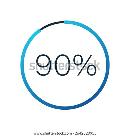 90 percent circle circle chart. Isolated symbol. Vector gradient element. Infographic sign. Illustration, icon for business, finance, report, web design, downloading, presentation