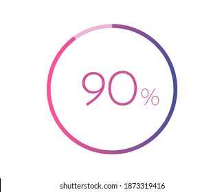 90% percent circle chart symbol. 90 percentage Icons for business, finance, report, downloading