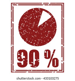 90 percent and circle diagram red stamp text on white