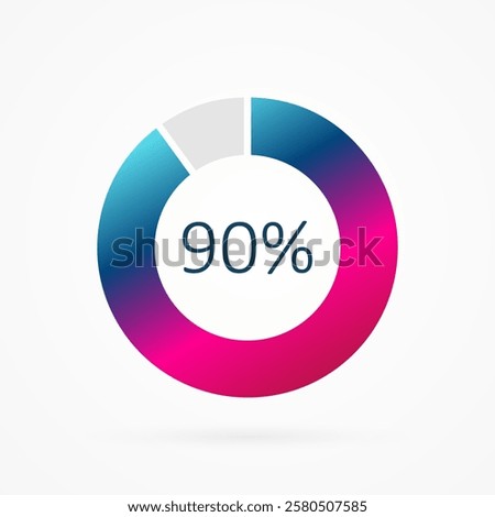 90 percent circle pie chart, isolated symbol. Vector gradient element. Infographic sign. Illustration, icon for business, finance, report, web design, downloading