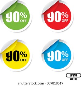 90 Percent Colorful Circle Design Modern Icon, Label, Sticker And Sign. Vector.