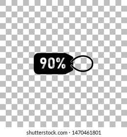 90 percent discount. Black flat icon on a transparent background. Pictogram for your project