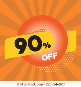 90% percent discount off vector sale promo advertisement illustration orange yellow