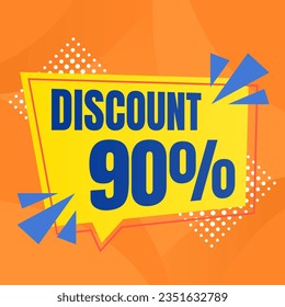 90 percent discount orange banner with yellow floating balloon for offers and promotions sales.