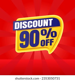 90 percent discount red banner with yellow floating balloon for offers and promotions sales.