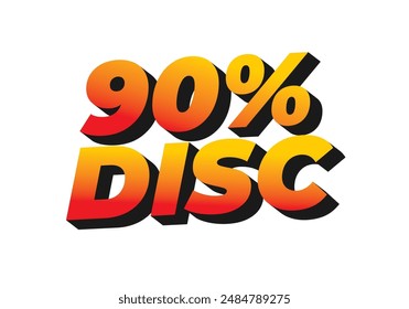90 por ciento de descuento. Diseño de efectos de texto en estilo 3D con colores llamativos