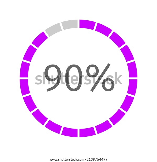 90 percent filled round loading bar divided\
on sectors. Progress, waiting, transfer, buffering or downloading\
symbol. Infographic element for website interface. Vector flat\
illustration
