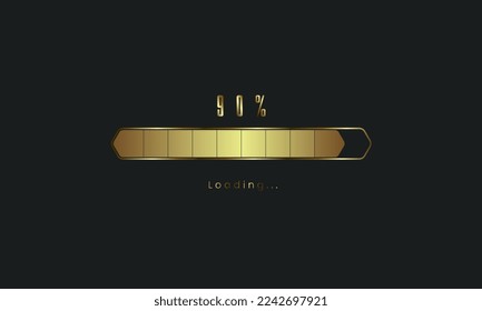 90 percent golden Futuristic Progress loading bar. gold Loading bar process of indicators. premium gold downloading progress vector design, Vector illustration.