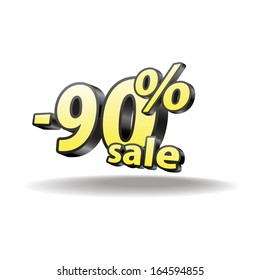 90% percent. Isolated. Black and yellow. Sale.