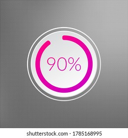 90 percent isolated pie chart. Percentage vector, infographic icon on dotted background. Sign for business, finance, web design, download, progress