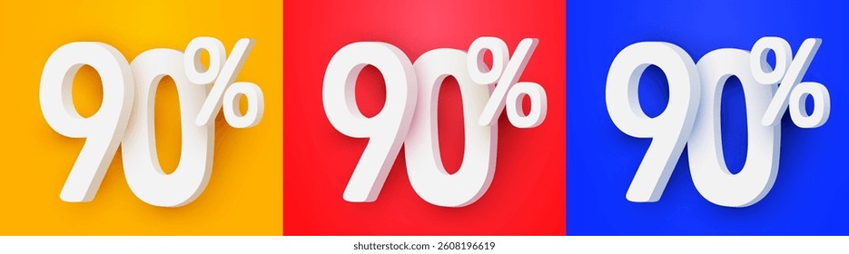 90 percent Off. 3d number 90. Sale banner. Vector illustration.