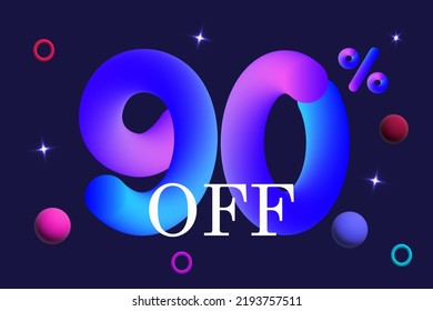 90 Percent Off. Big Discount, Advertising Promotion Of Goods, Profitable Purchases. Holiday Event, Space Sale, Gifts And Bonuses. Vector Banner 3d. Clearance, Rebate, Abstract Background, Flares.