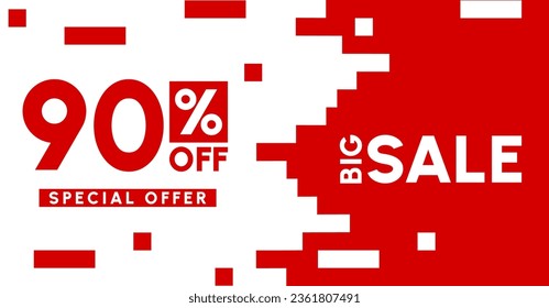 90 percent off. big sale banner white red. special offer