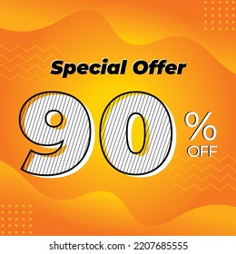 90 Percent off. Design Template for Special Offer Marketing. 90% Promotional Discount. Conceptual Yellow and Orange Banner Design.