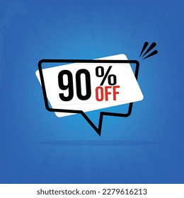 90 percent off. Discount for big sales. white balloon on a blue background