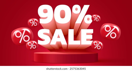 90 percent Off. Discount creative composition. Mega Sale. Vector illustration.